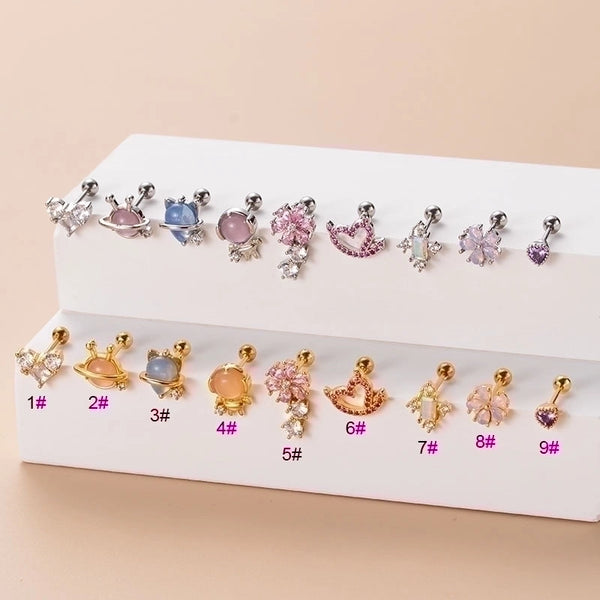 1 Piece Ear Cartilage Rings & Studs Fashion Heart Shape Flower 316L Stainless Steel  Copper Plating Zircon