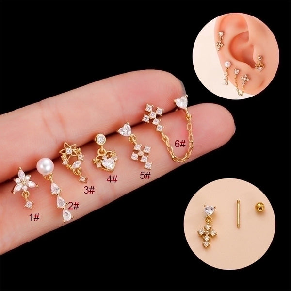 1 Piece Ear Cartilage Rings & Studs Fashion Heart Shape 316L Stainless Steel  Copper Plating Inlay Zircon