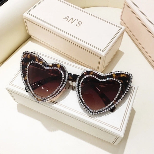 Fashion Heart Shape Resin Special-shaped Mirror Rhinestone Full Frame Women's Sunglasses