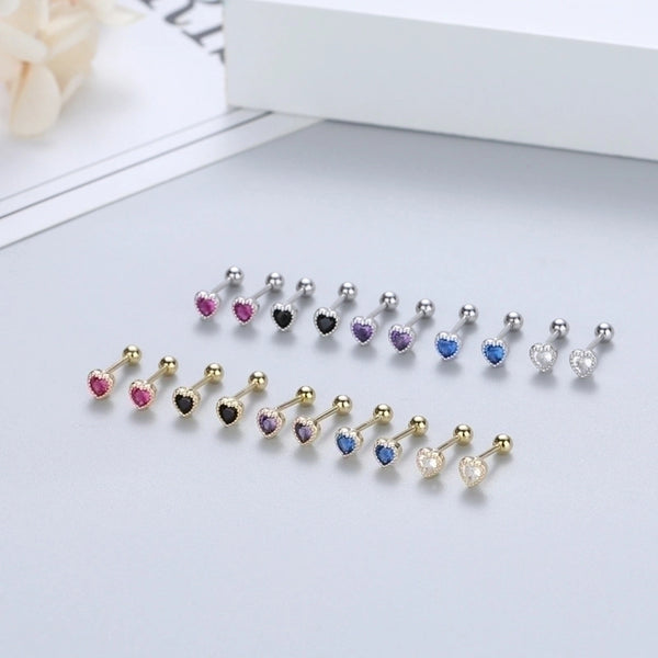 Fashion Heart Shape Silver Inlay Zircon Ear Studs 1 Pair