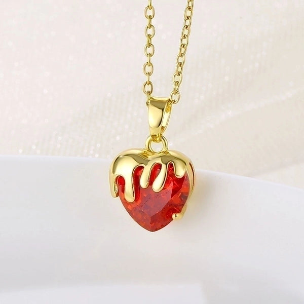 Fashion Heart Shape Stainless Steel Brass 18k Gold Plated Gold Plated Zircon Pendant Necklace In Bulk