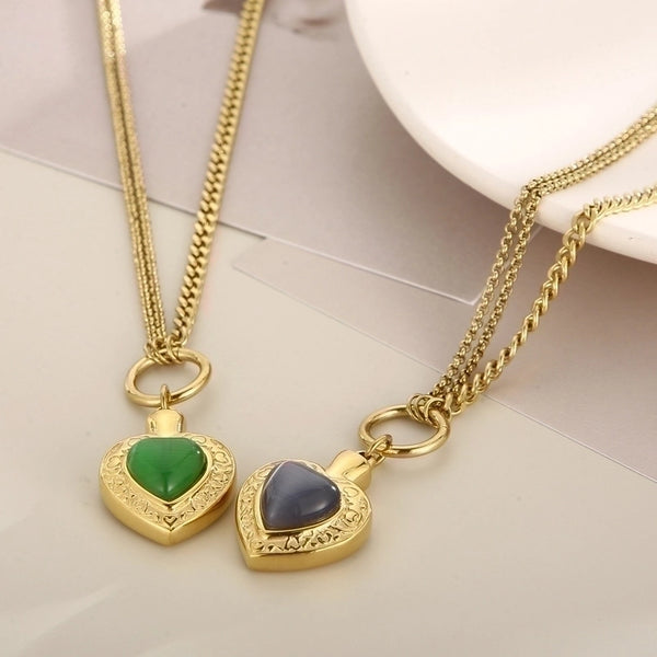 Fashion Heart Shape Stainless Steel Inlay Opal Bracelets Necklace