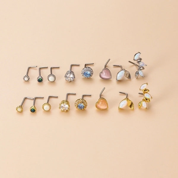 Fashion Heart Shape Stainless Steel Inlay Zircon Nose Studs 1 Piece