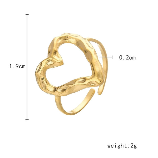 Fashion Heart Shape Stainless Steel Plating Hollow Out Open Ring 1 Piece