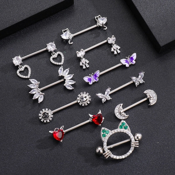 Fashion Heart Shape Stainless Steel Plating Zircon Adhesive Nail 1 Pair