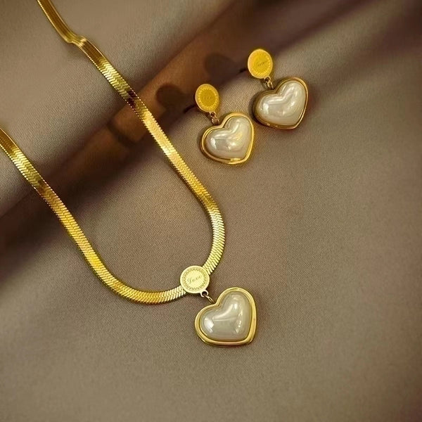 Fashion Heart Shape Titanium Steel Plating Earrings Necklace 1 Piece 1 Pair