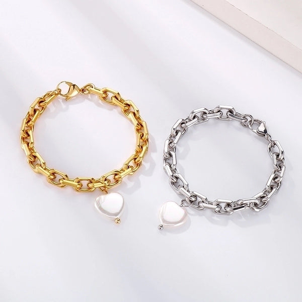 Fashion Heart Stainless Steel 18K Gold Plated Bracelets In Bulk