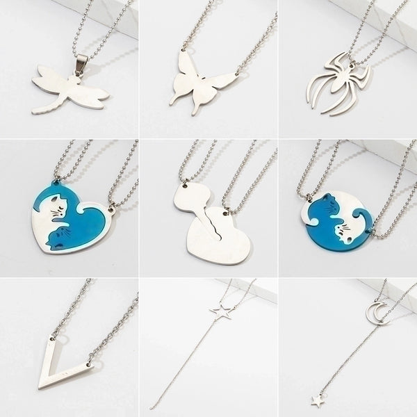 Fashion Insect Heart Shape Stainless Steel Pendant Necklace Metal Stainless Steel Necklaces