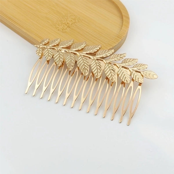 Fashion Leaf Flower Metal Plating Inlay Artificial Gemstones Hair Combs 1 Piece