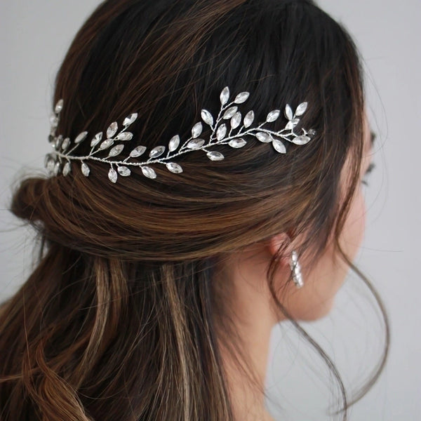 Fashion Leaf Glass Plating Inlay Artificial Rhinestones Hair Band 1 Piece