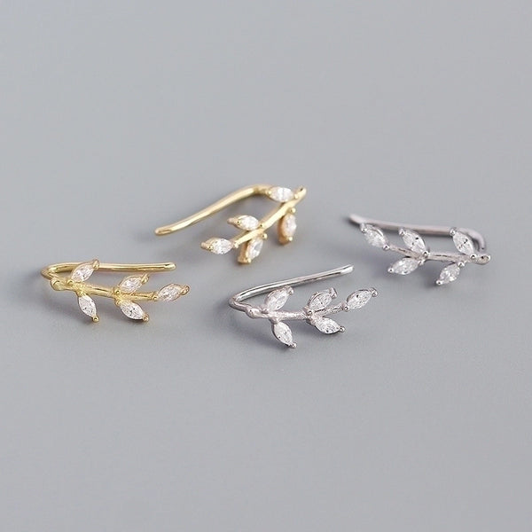 Fashion Leaf Plating Gem Earrings Ear Studs