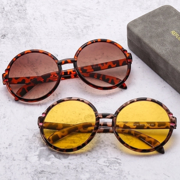 Fashion Leopard Ac Round Frame Patchwork Full Frame Women's Sunglasses