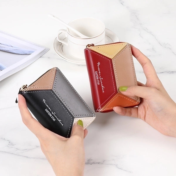 Fashion Letter Color Block Square Zipper Card Holder