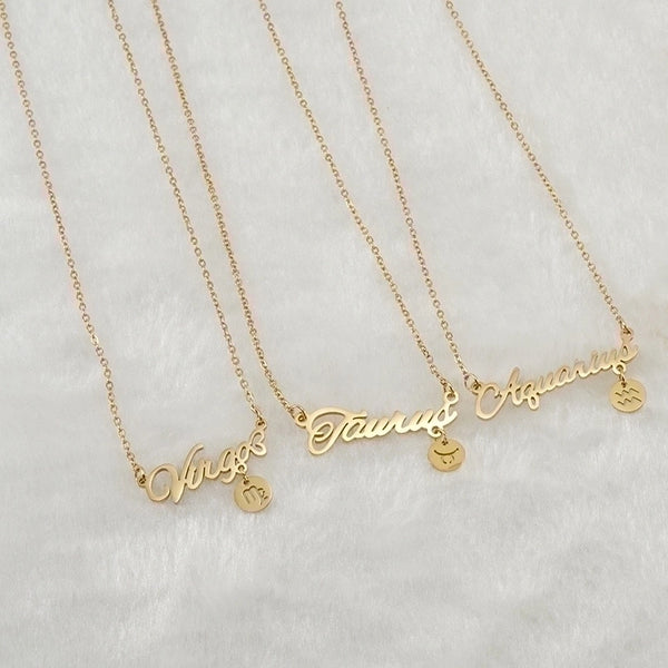 Fashion Letter Constellation Stainless Steel Pendant Necklace Gold Plated Stainless Steel Necklaces