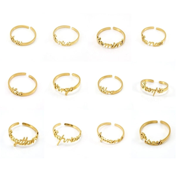 Fashion Letter Constellation Titanium Steel Gold Plated Open Ring