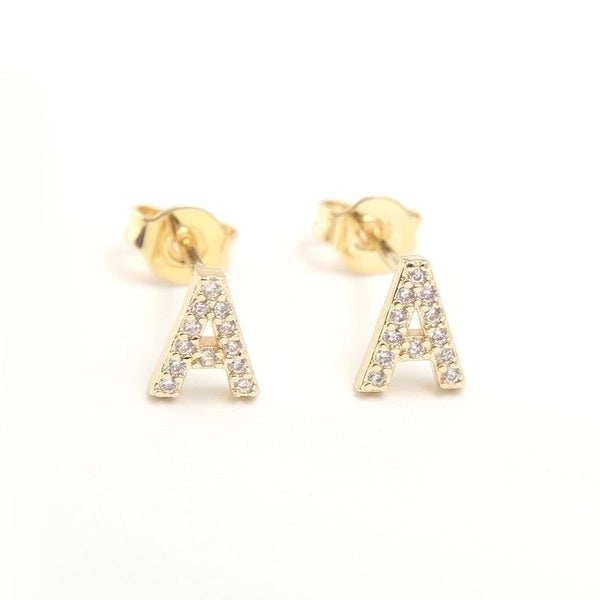 1 Pair Fashion Letter Inlay Copper Zircon Gold Plated Ear Studs