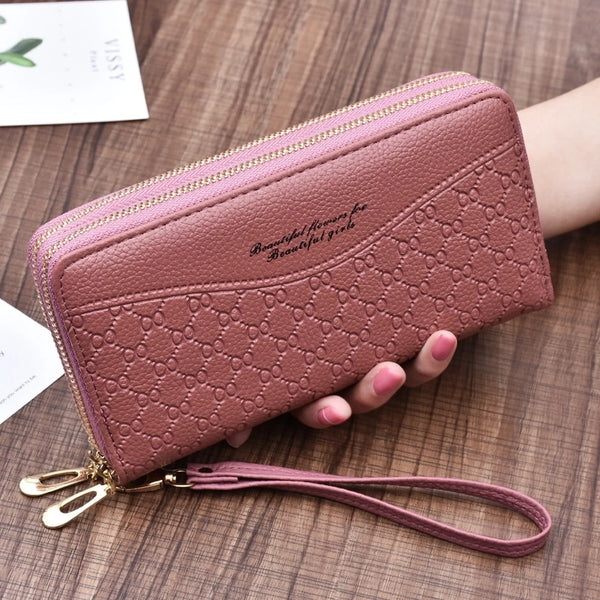 Fashion Letter Lingge Embossing Square Zipper Clutch Bag Long Wallet