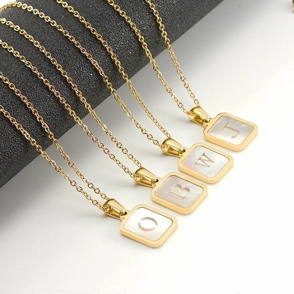 Fashion Letter Stainless Steel Pendant Necklace Gold Plated Shell Stainless Steel Necklaces