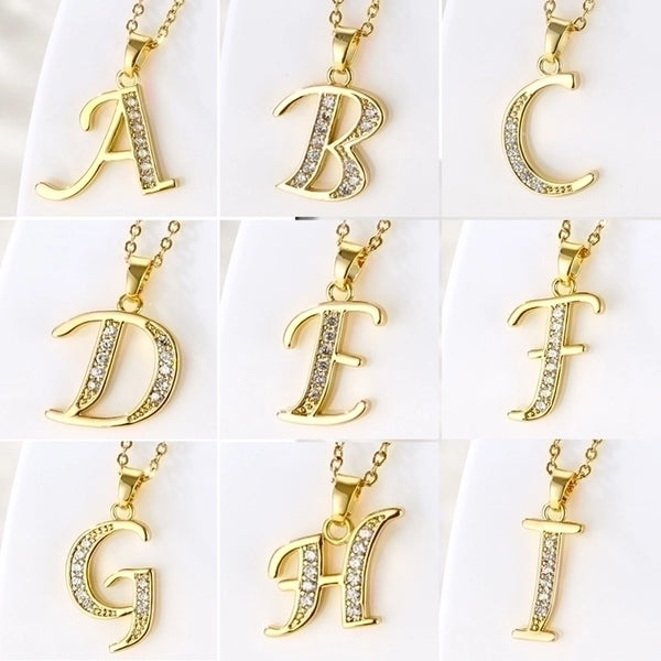 Stainless Steel Titanium Steel 18K Gold Plated Fashion Plating Inlay Letter Zircon Pendant Necklace