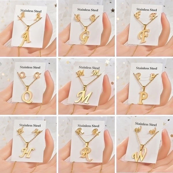 Fashion Letter Titanium Steel Plating Women's Earrings Necklace 1 Set