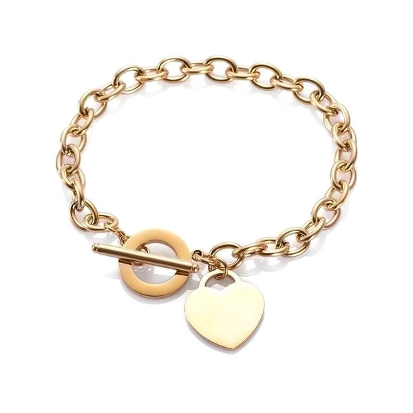 Fashion Love Stainless Steel Bracelet Peach Heart-shaped Letter Rose Gold Bracelet T-shaped Titanium Steel Bracelet Wholesale