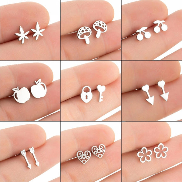 Fashion Maple Leaf Flower Stainless Steel Plating Ear Studs 1 Pair