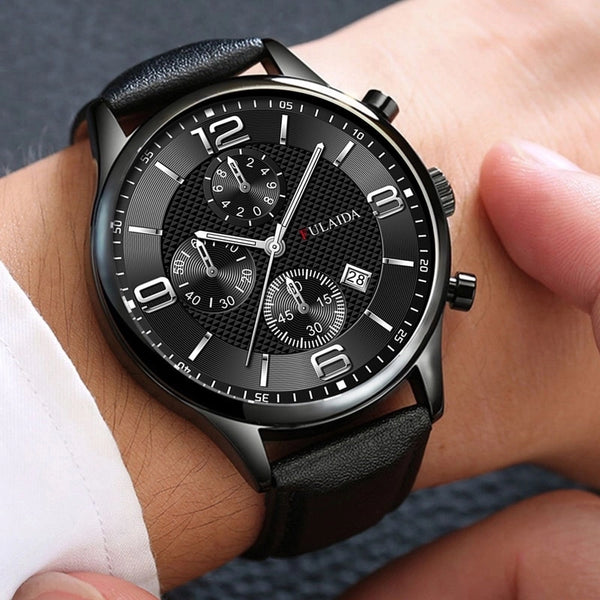 Fashion Men's Business Wrist Watch Luminous Pointer Fake Three Eyes With Calendar Belt Quartz Watch Men