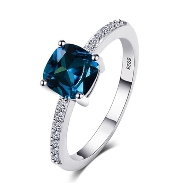 Fashion Micro-encrusted Zircon Sapphire Blue Square Diamond Copper Ring Female