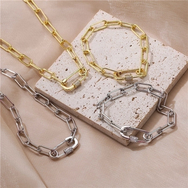 Fashion Micro-inlaid Zircon Pin Chain Stainless Steel Necklace Bracelet Wholesale