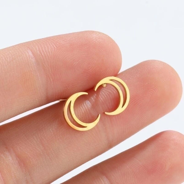 Fashion Moon Titanium Steel Ear Studs Plating No Inlaid Stainless Steel Earrings