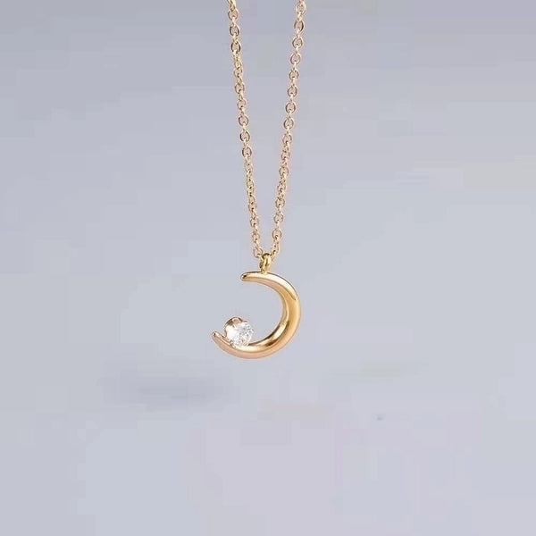 Fashion Moon Titanium Steel Plating Inlay Zircon Pendant Necklace 1 Piece