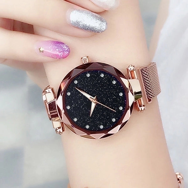 Fashion New Starry Sky Magnet With Quartz Rhinestone Watch