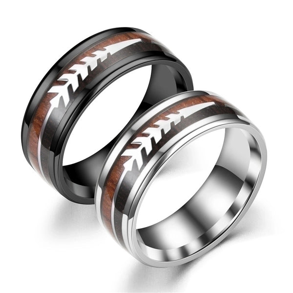 Fashion New Two-color Wood Grain Arrow Titanium Steel Ring Wholesale