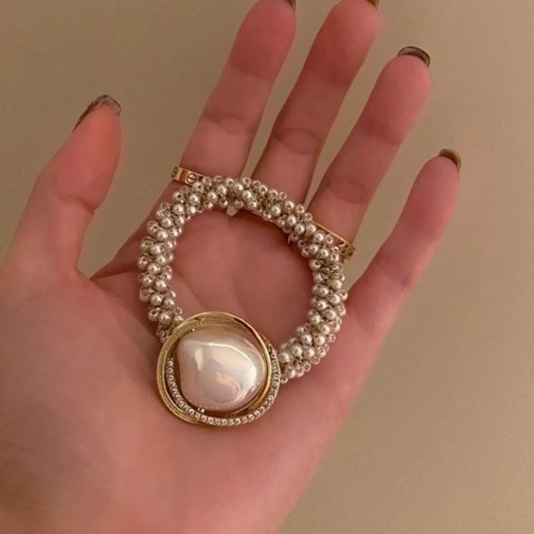 Fashion Oval Imitation Pearl Rhinestone Hair Tie 1 Piece