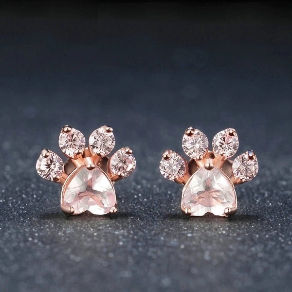 Fashion Paw Print Copper Inlay Zircon Ear Studs 1 Pair