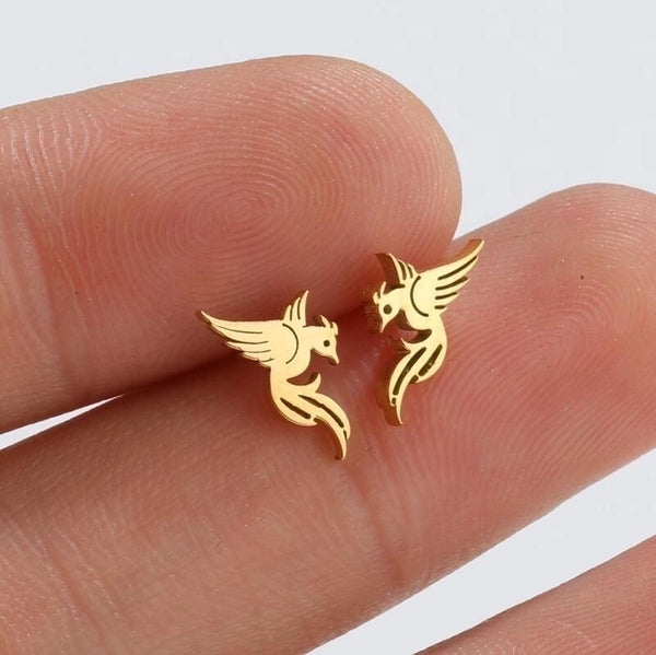 Fashion Phoenix Titanium Steel Hollow Out Ear Studs 1 Pair