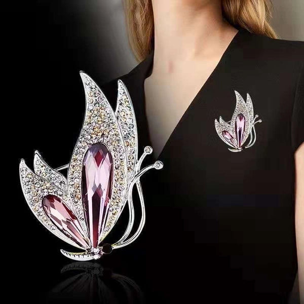 Fashion Pin Butterfly Alloy Inlay Artificial Diamond Women'S Brooches