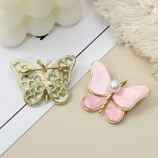 Fashion Pin Butterfly Alloy Plating Artificial Pearls Women'S Brooches