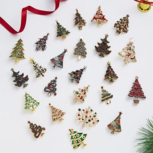 Fashion Pin Christmas Tree Alloy Inlay Rhinestones Unisex Brooches