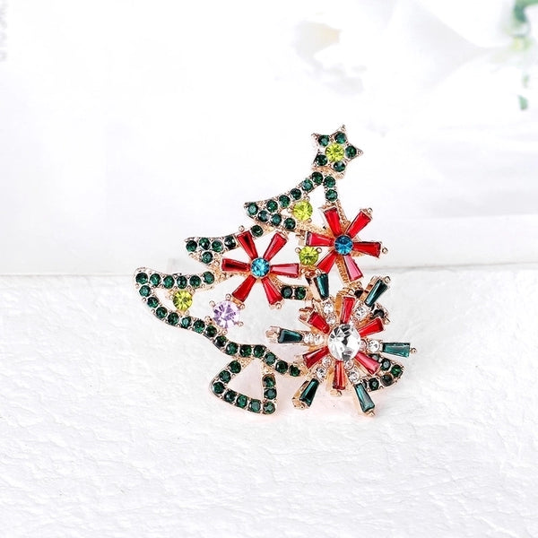 Fashion Pin Christmas Tree Alloy Inlay Rhinestones Unisex Brooches