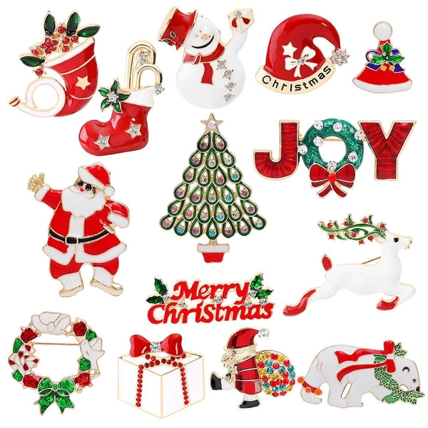 Fashion Pin Christmas Tree Santa Claus Elk Alloy Enamel Rhinestones Unisex Brooches