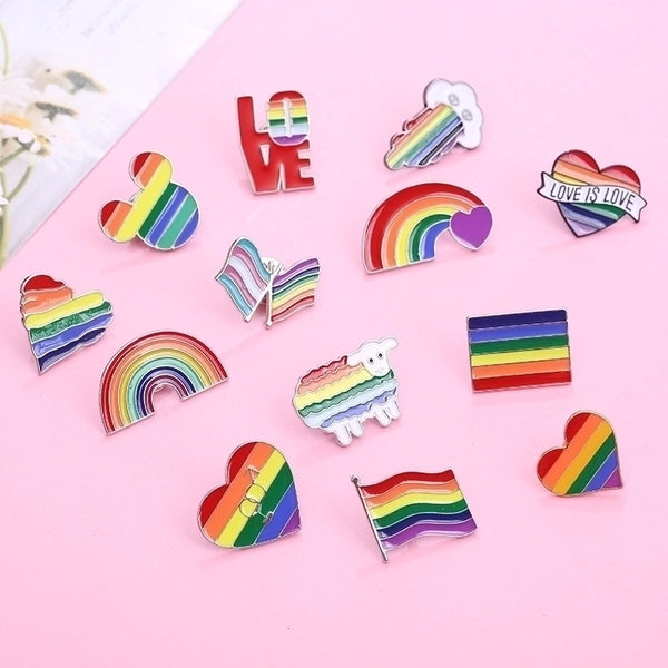 Fashion Pin Clouds Rainbow Heart Shape Alloy Enamel Unisex Brooches