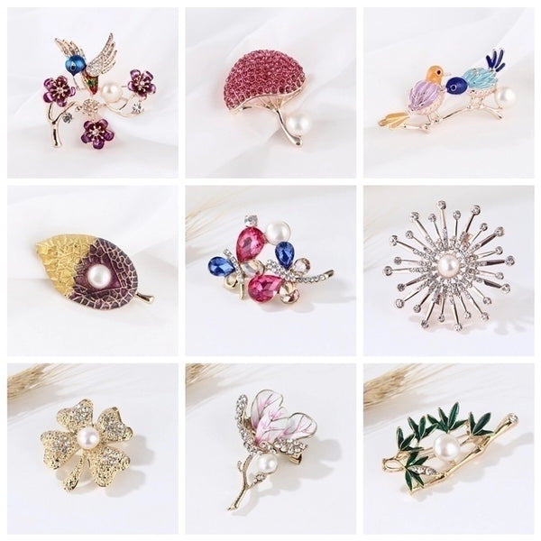 Fashion Pin Flamingo Butterfly Shell Alloy Inlay Artificial Diamond Women'S Brooches