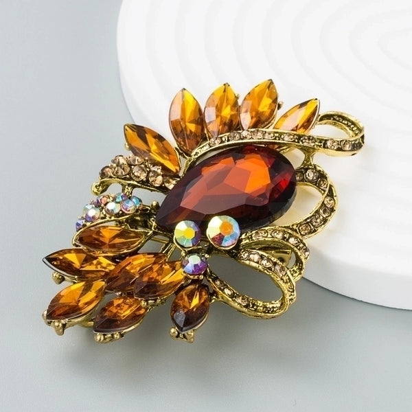 Fashion Pin Flower Alloy Inlay Artificial Gemstones Rhinestones Women'S Brooches