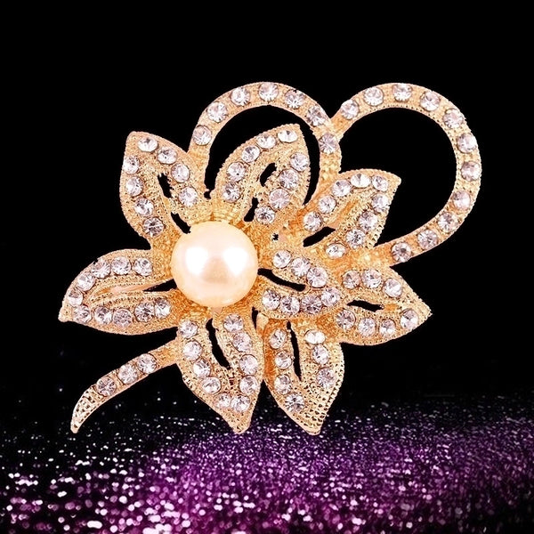 Fashion Pin Flower Alloy Inlay Artificial Pearls Rhinestones Women'S Brooches