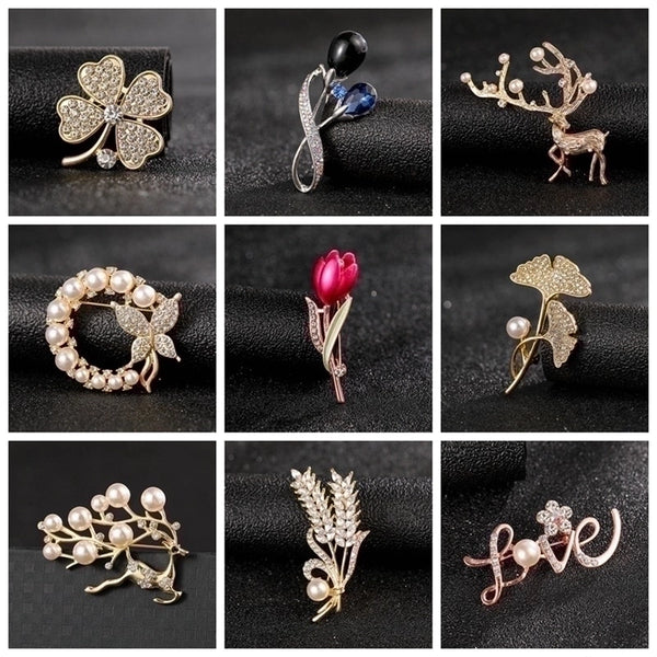 Fashion Pin Flower Alloy Plating Inlay Artificial Gemstones Pearl Women'S Brooches