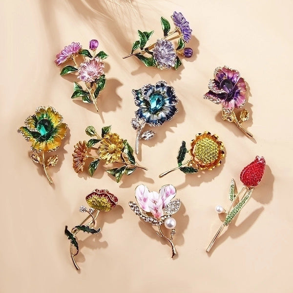 Fashion Pin Flower Alloy Sequins Women'S Brooches