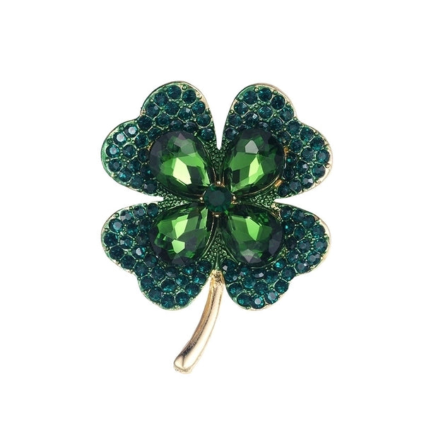 Fashion Pin Four Leaf Clover Alloy Plating Rhinestones Women'S Brooches