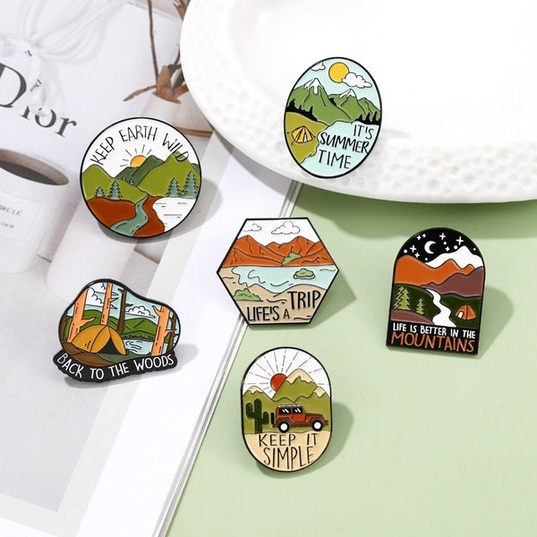 Fashion Pin Letter Oval Scenery Alloy Plating Unisex Brooches