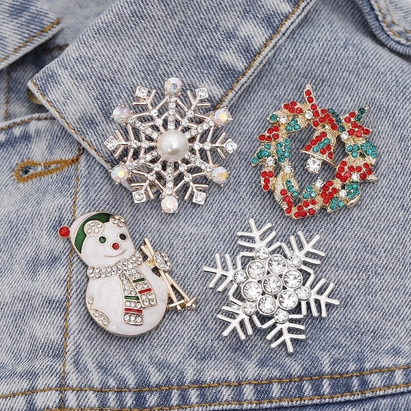 Fashion Pin Snowman Snowflake Alloy Rhinestone Women'S Brooches